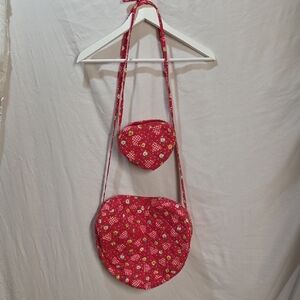 Handmade Quilted Floral Red Heart-Shaped Mommy And Me Bag Pair